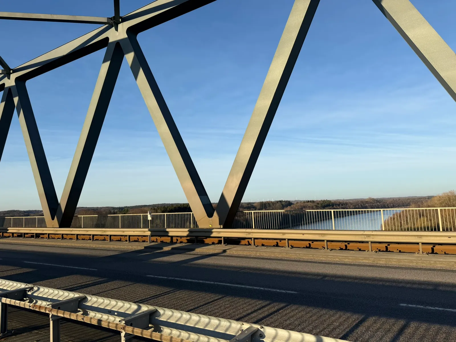 Steel lattice of a high bridge over the Kiel Canal